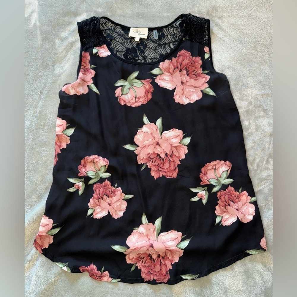 Carol Rose Black Floral Lace Top